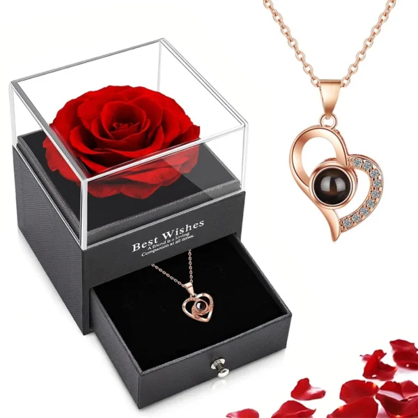 Projection Necklace Set With Rose Gift Box 100 Languages I Love You Heart Pendant Jewelry 2024 For Girlfriend Gifts Dropshipping