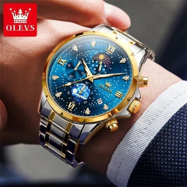 OLEVS 9807 Men's Watches Original Quartz Watch for Man Multifuncion Chronograph Stainless SteelWaterproof Luminous Reloj Hombre - Image 3