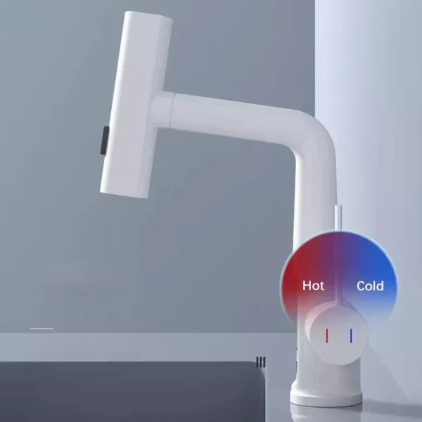 Waterfall Pull Out Kitchen Faucet White Intelligent Digital Display Cold Hot Mixer Taps Rotatable Sink Lifting Basin Faucet - Image 5