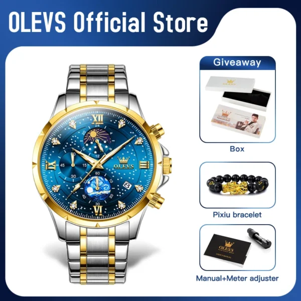 OLEVS 9807 Men's Watches Original Quartz Watch for Man Multifuncion Chronograph Stainless SteelWaterproof Luminous Reloj Hombre - Image 2