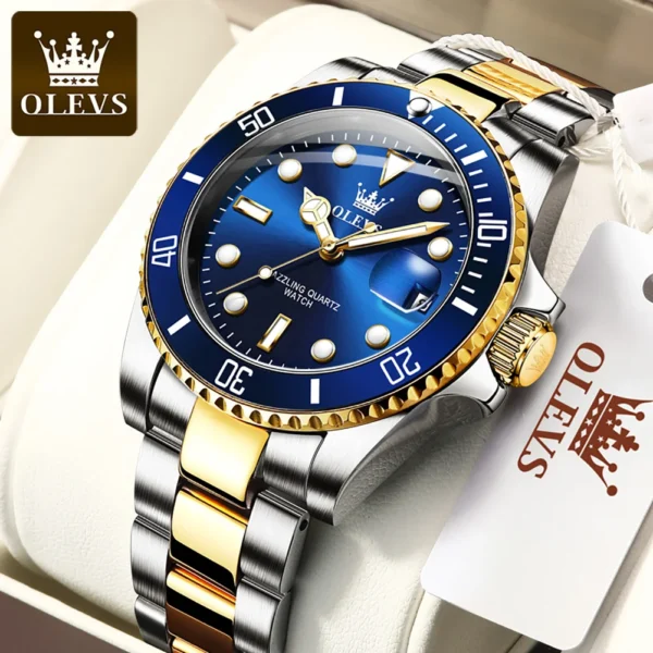 OLEVS Watches for Men with Date Luxury Big Face Waterproof Mens Wristwatch Analog Dress Two Tone Stainless Steel Man Watch - Image 5