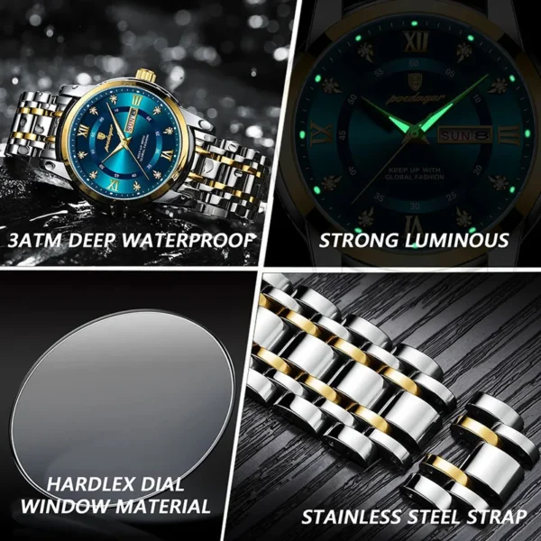 Fashion Roman Numerals Men's Watch Luxury Gold Silver Stainless Steel Business Watch For Man Luminous Quartz Clock Reloj Hombre - Image 3