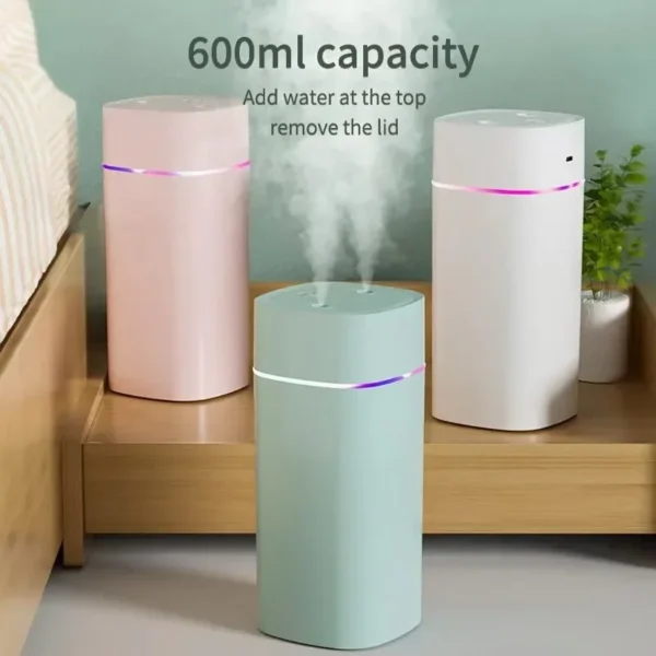 Xiaomi USB Air Humidifier 600ml With Dual Spout Essential Oil Diffuser Cool Mist Maker Silent Night Light For Home Car Office - Image 2