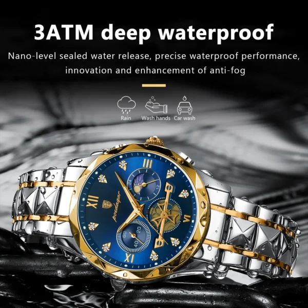 POEDAGAR Luxury Man Wristwatch Chronograph Waterproof Luminous Men Watch Stainless Steel High Quality Sport Men's Quartz Watches - Image 2