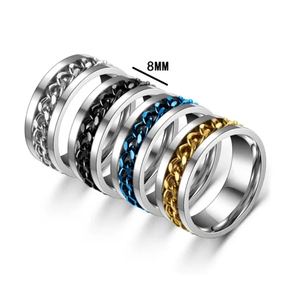 Titanium Steel Rotatable Chain Couple Ring Anxiety Multifunctional Jewelry Fashion 8mm Fidget Spinner Rings Power Sense Gifts - Image 3