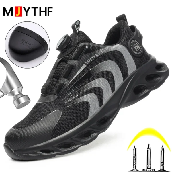 Rotary Buckle Work Sneakers Protective Shoes Lightweight Safety Shoes Puncture-Proof Anti-smash Steel Toe Shoes Work Boots Men - Image 3