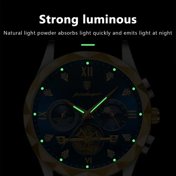 POEDAGAR Luxury Man Wristwatch Chronograph Waterproof Luminous Men Watch Stainless Steel High Quality Sport Men's Quartz Watches - Image 3