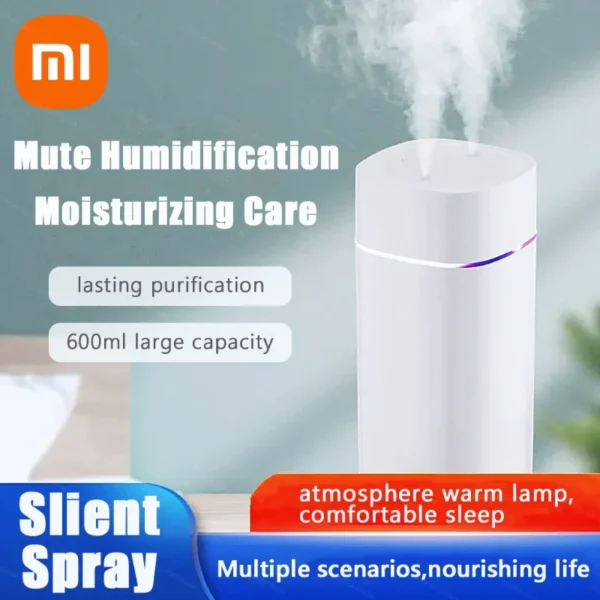 Xiaomi USB Air Humidifier 600ml With Dual Spout Essential Oil Diffuser Cool Mist Maker Silent Night Light For Home Car Office