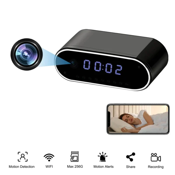 Wireless Alarm Clock WiFi HD 1080P Camera 4K Micro Mobile Phone Remote Monitoring Home Security Electronic Clock Infrared Night