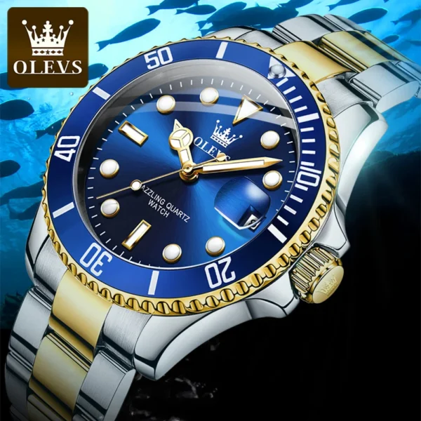 OLEVS Watches for Men with Date Luxury Big Face Waterproof Mens Wristwatch Analog Dress Two Tone Stainless Steel Man Watch - Image 2