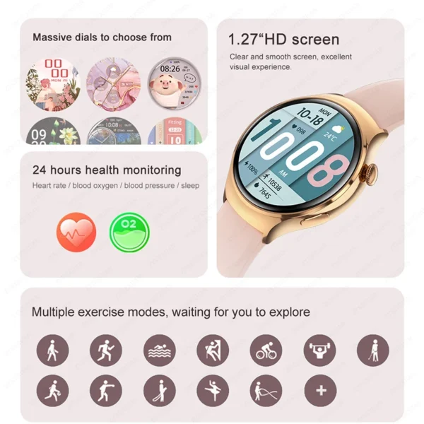 For Huawei GT4 Mini Smart Watch Women 360*360 AMOLED HD Screen NFC IP68 Waterproof Heart Rate Health Monitor Smartwatch 2024 New - Image 2