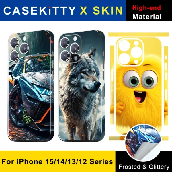 CASEKiTTY Skin Wrap Sticker Back Film For iPhone 15 Pro Max 14 Plus 13 12 Mini Protective Decal Side Frame Back Screen Protector