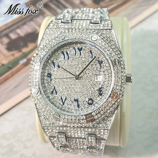 Luxury Fashion Watch For Men Hip Hop Brand MISSFOX Iced Diamond Waterproof Dress AAA Quartz Wristwatch Man Reloj Hombre 2023 Hot - Image 2