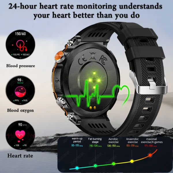 5ATM Waterproof Smart Watch Men 600mAh Outdoor SmartWatch GPS Compass Heart rate LED Flashlight Bluetooth Call Sports Smartwatch - Image 2