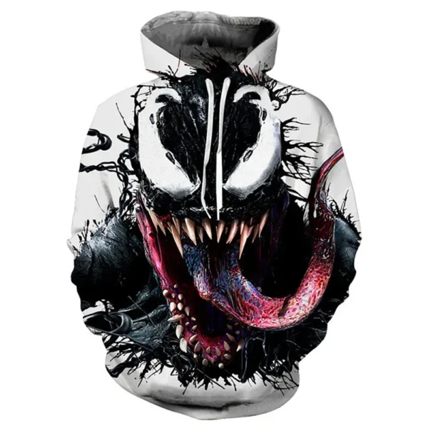 2024 Miniso 3D Venom Hoodie Spiderman Pattern Men's Jacket Sweatshirt Outdoor Hiking Sports Top Men's Casual Sports Sweatshirt