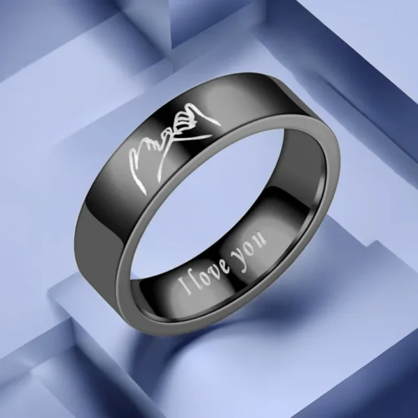 Fashionable And High-end Titanium Steel Ring Jewelry Gift For Couples Engraved With "I Love You" Letters And Hand-In-Hand Patter - Image 4