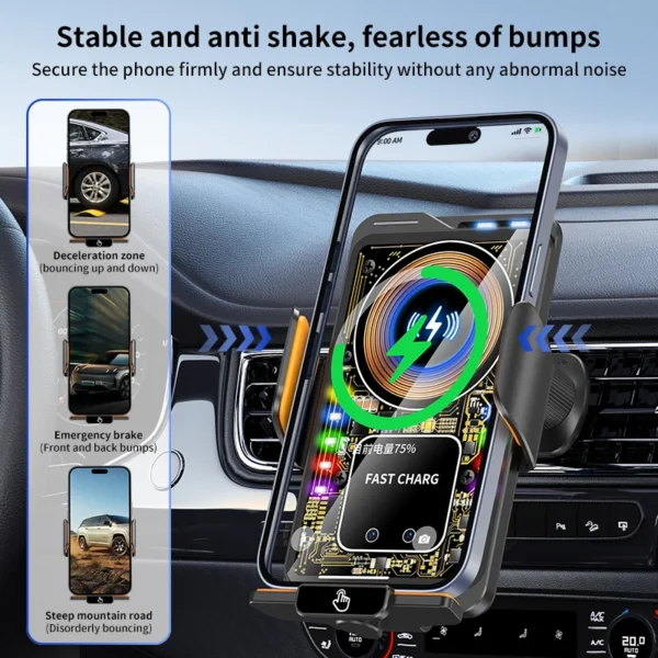 Max 66W Magnetic Car Phone Holder 15W Wireless Fast Charging Infrared Sensing with Light Touch Control for iPhone Android - Image 5