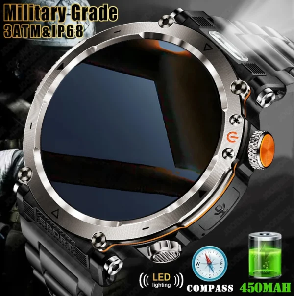 5ATM Waterproof Smart Watch Men 600mAh Outdoor SmartWatch GPS Compass Heart rate LED Flashlight Bluetooth Call Sports Smartwatch - Image 3