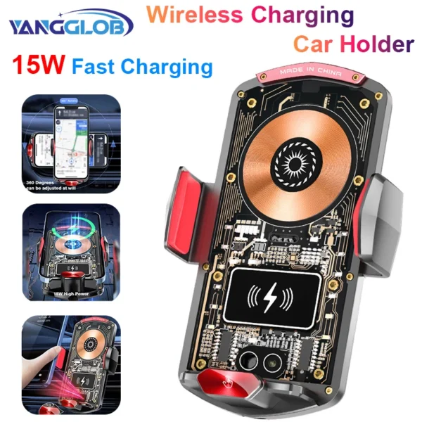 New Intelligent infrared sensing Wireless charging car phone holder 15W Fast charging 360 ° rotation Air outlet phone holder